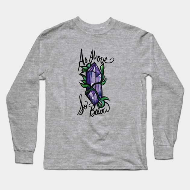 As Above So Below Purple Crystal Long Sleeve T-Shirt by bubbsnugg